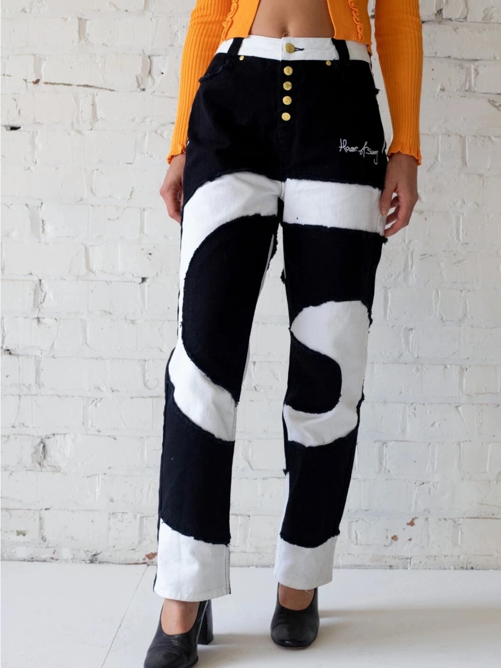 House of Sunny "Across the Universe" Patchwork Jessie Jeans Black/White Sz 2 US
